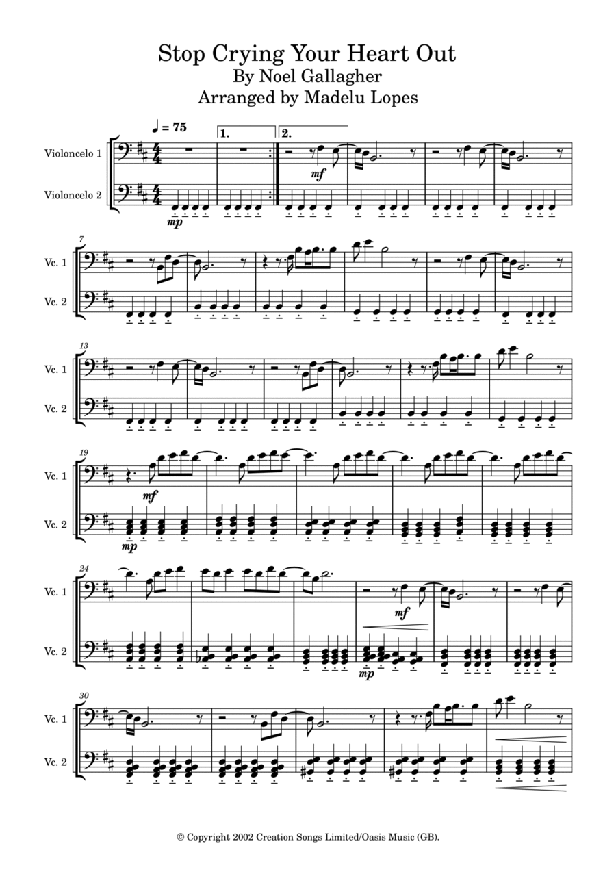 Stop Crying Your Heart Out String Duet scores gallery preview page 1