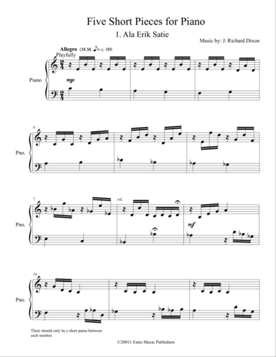 Five Short Pieces for Piano Piano Solo scores gallery preview page 1