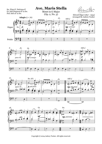 Organ: Ave Maris Stella (Motet in G Major Op. 2, No. 3) - Edward Elgar image number null