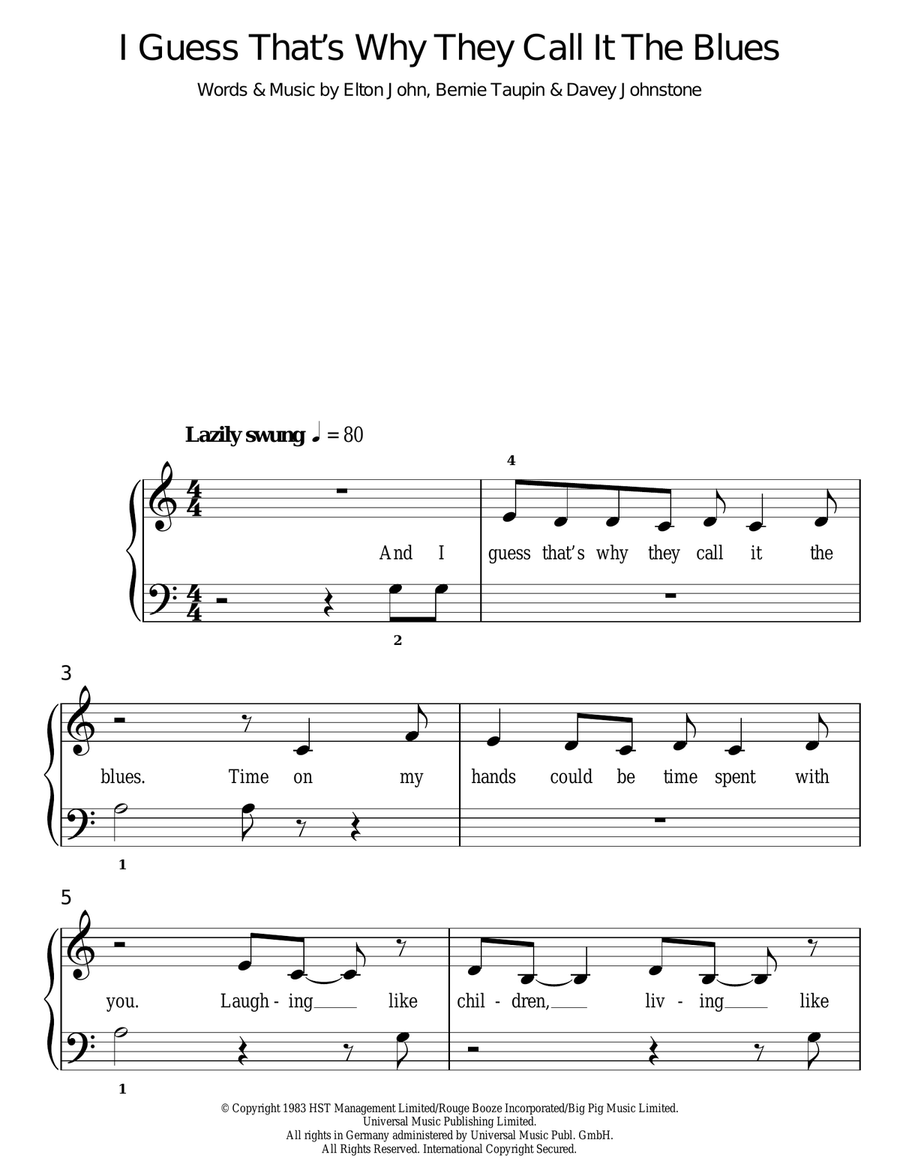 I Guess That's Why They Call It The Blues Easy Piano scores gallery preview page 1