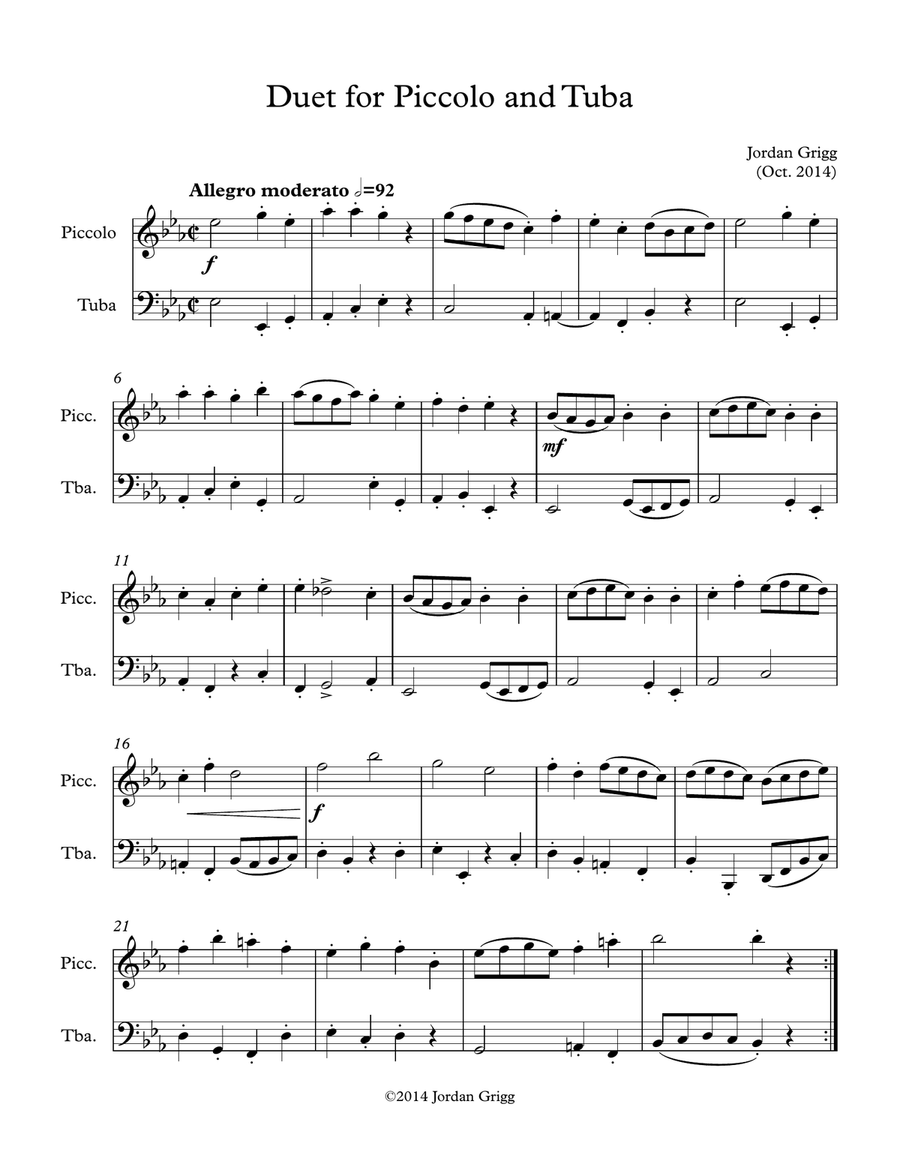 Duet for Piccolo and Tuba Piccolo scores gallery preview page 1