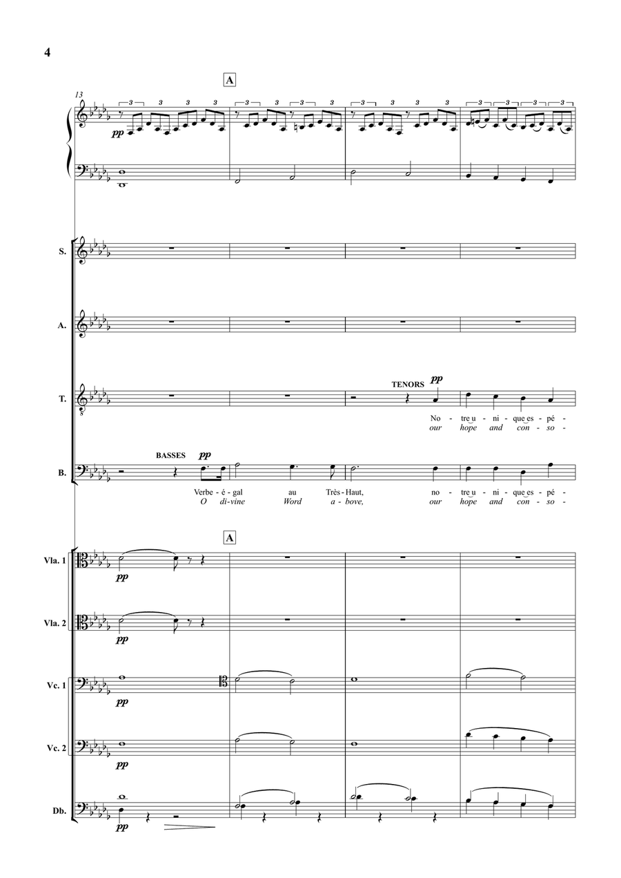 Cantique de Jean Racine (Canticle of Jean Racine) for Harp, SATB Choir and String Orchestra 4-Part scores gallery preview page 5