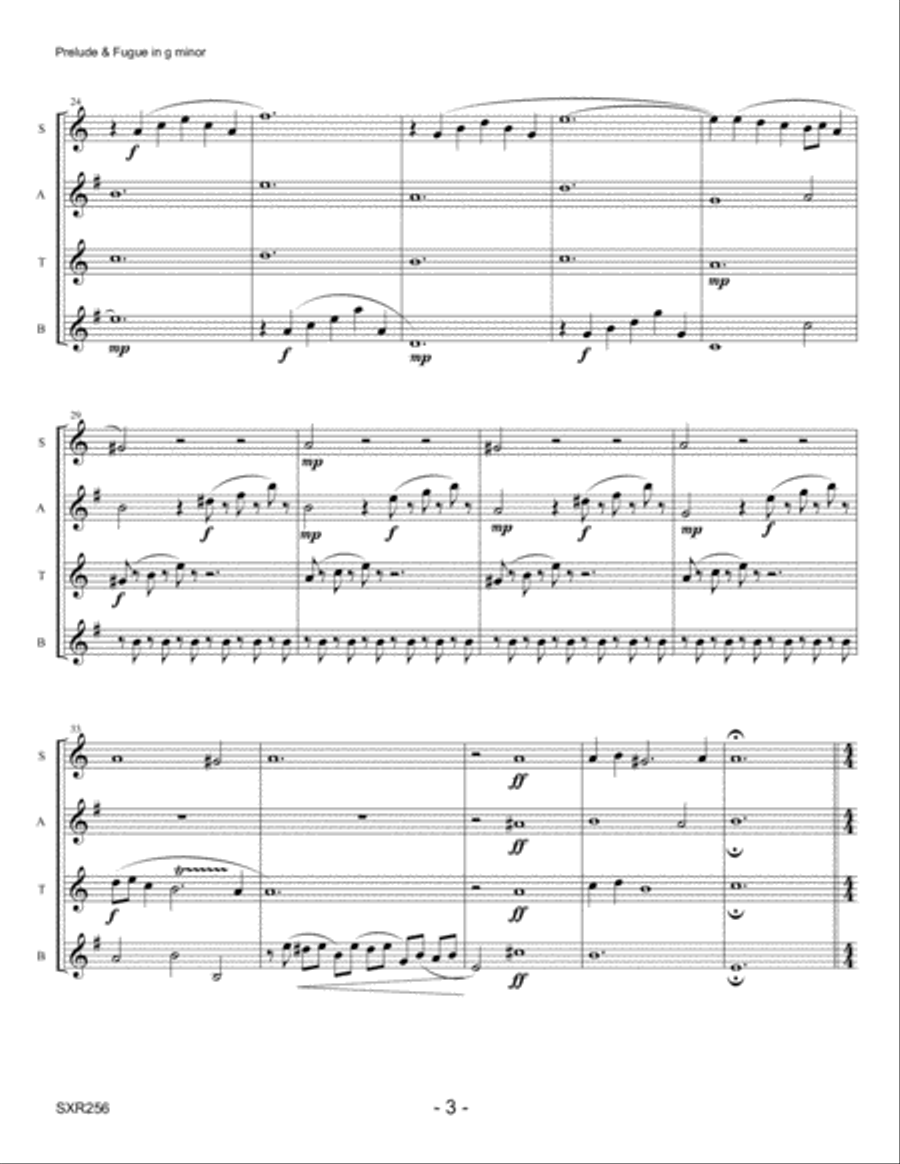 PRELUDE & FUGUE IN G MINOR - SATB SAX QUARTET (based on Organ solo by J.S. Bach) Woodwind Quartet scores gallery preview page 3