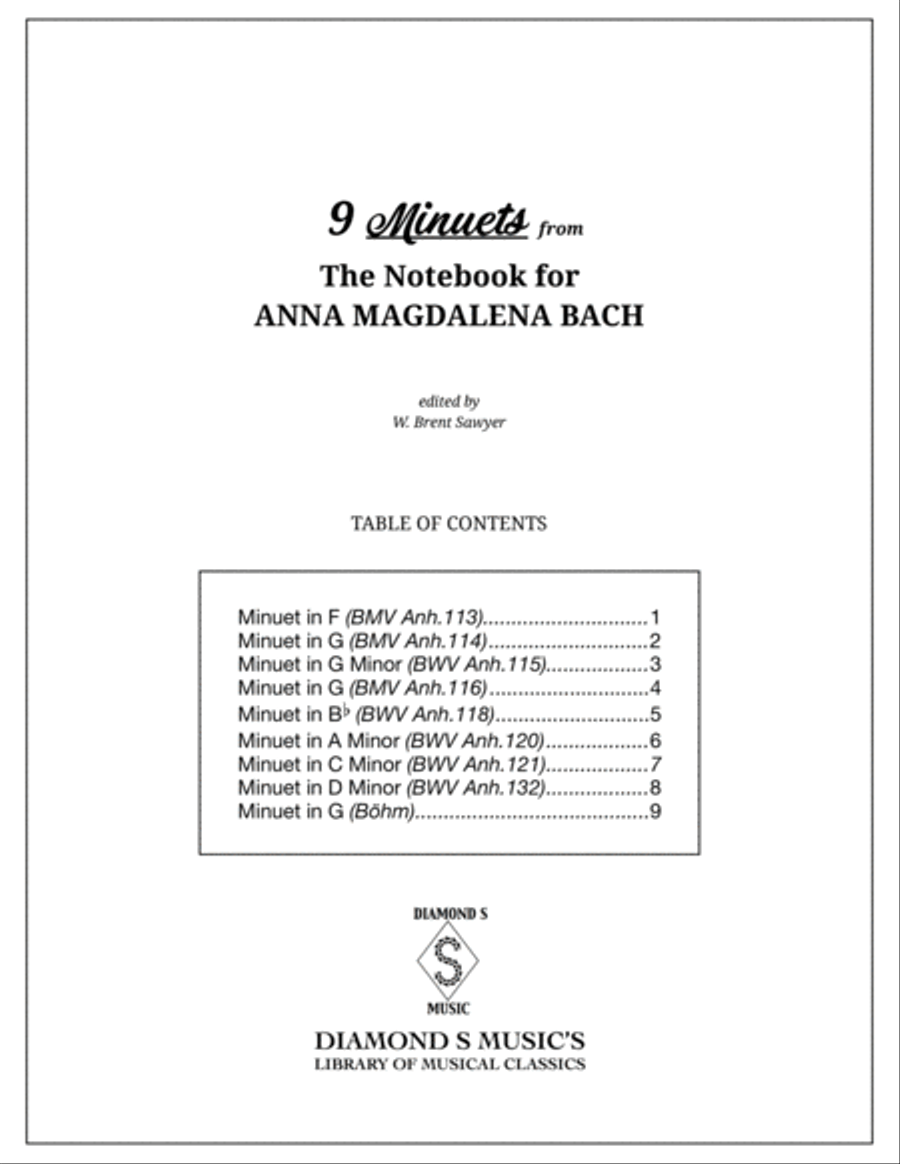 9 Minuets from the Notebook for Anna Magdalena Bach - J.S. Bach and others - Piano Solo image number null