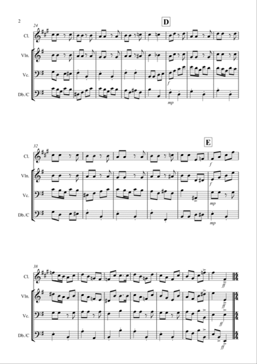 3 Halloween Pieces for Clarinet or Violin, Cello and Double Bass Trio Clarinet scores gallery preview page 2