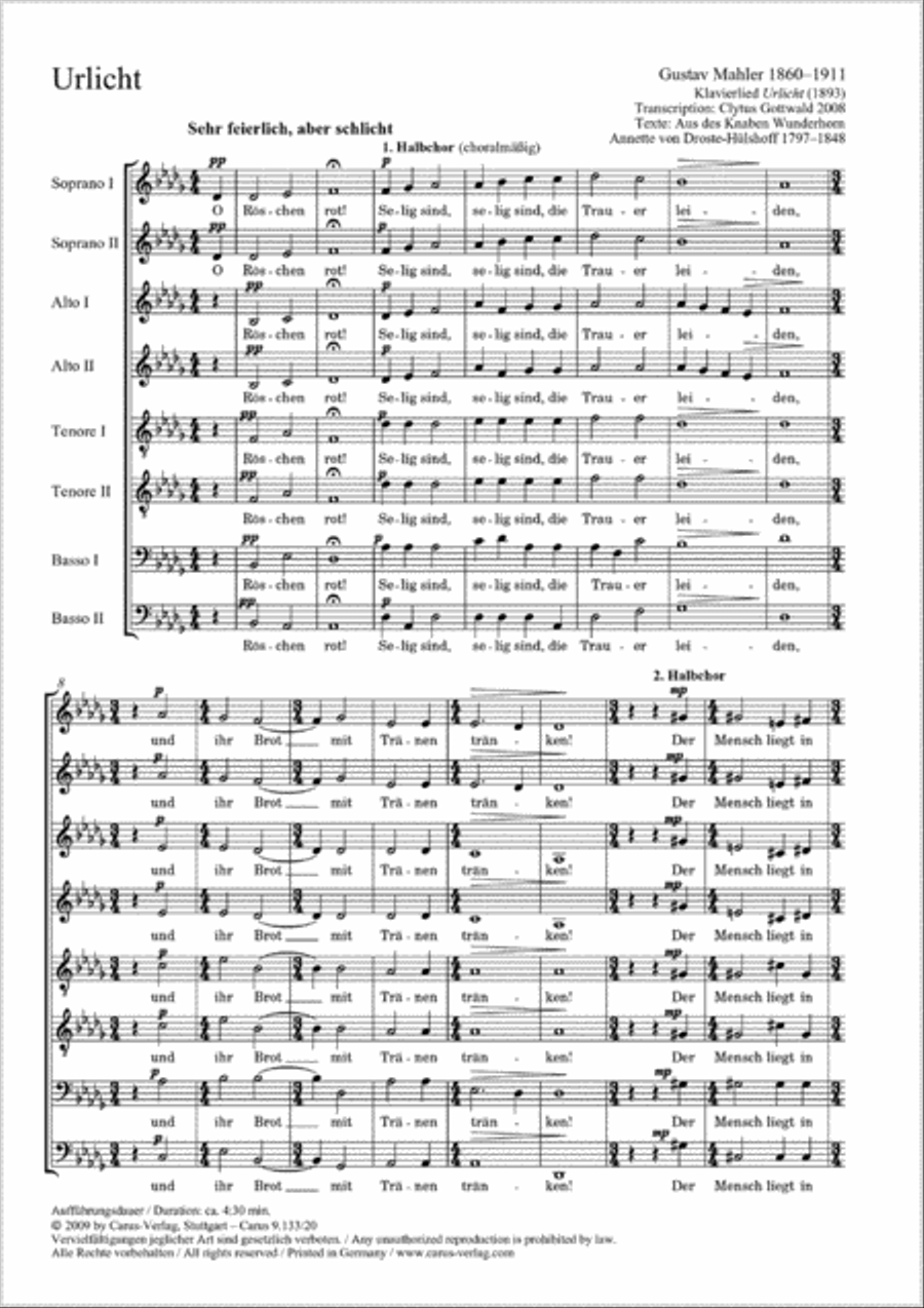 Urlicht SSAATTBB scores gallery preview page 1