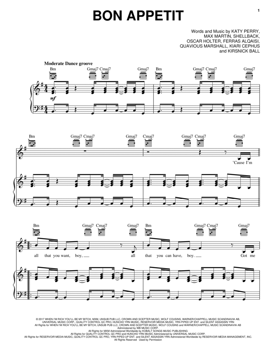 Bon Appetit Piano, Vocal, Guitar scores gallery preview page 1