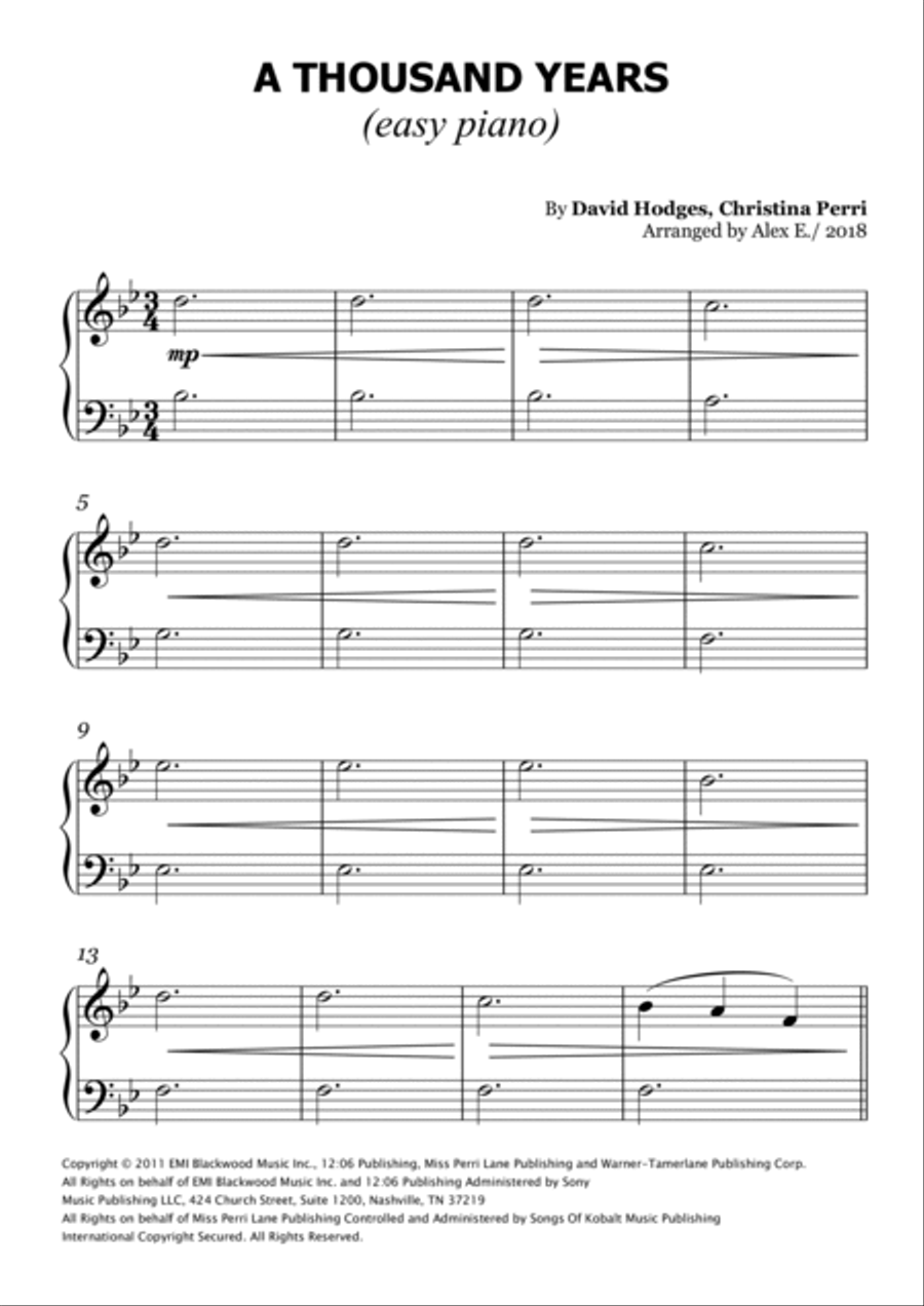A Thousand Years Easy Piano scores gallery preview page 5