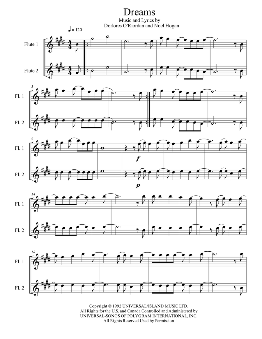 Dreams Flute Duet scores gallery preview page 1