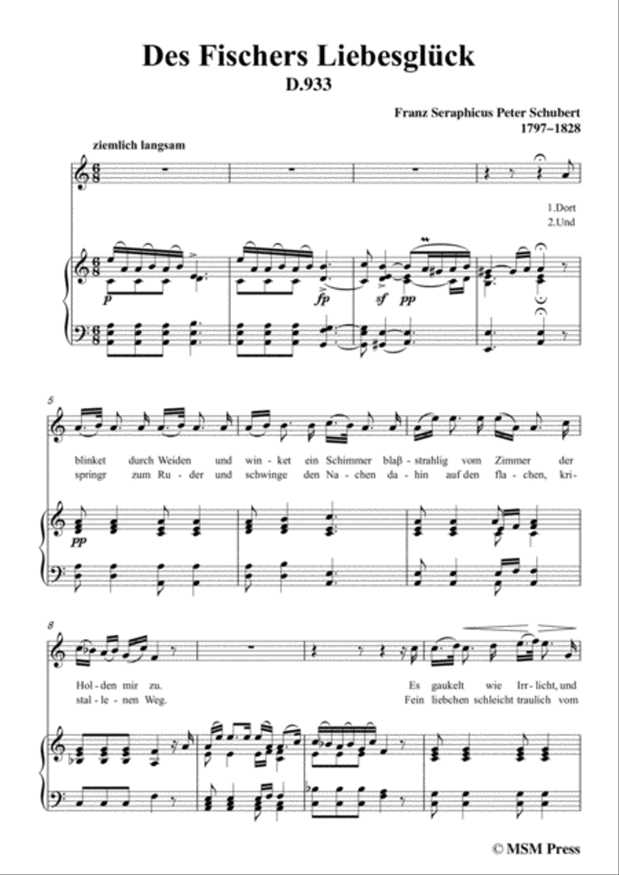 Schubert-Des Fischers Liebesglück,in a minor,D.933,for Voice and Piano Voice Solo scores gallery preview page 3