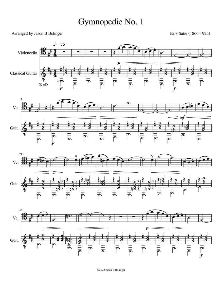 Gymnopedie No. 1 String Duet scores gallery preview page 1