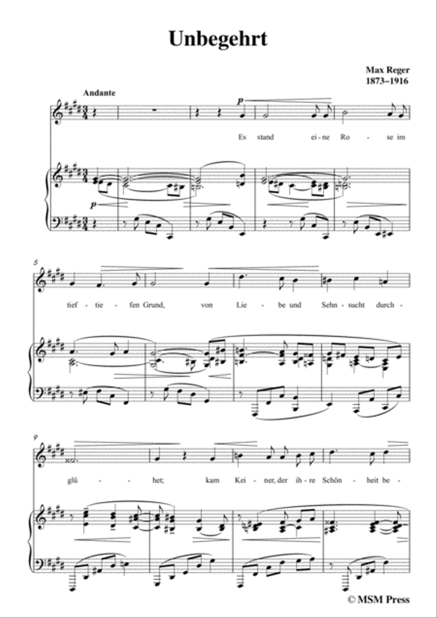 Reger-Unbegehrt in c sharp minor,for Voice and Piano Voice Solo scores gallery preview page 3