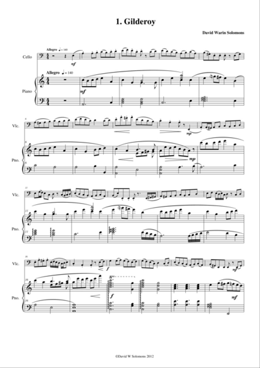 Folk Song Snapshots for Cello and Piano Piano scores gallery preview page 1