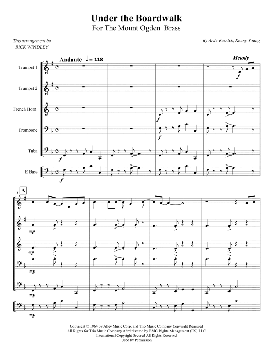 Under The Boardwalk Brass Quintet scores gallery preview page 1
