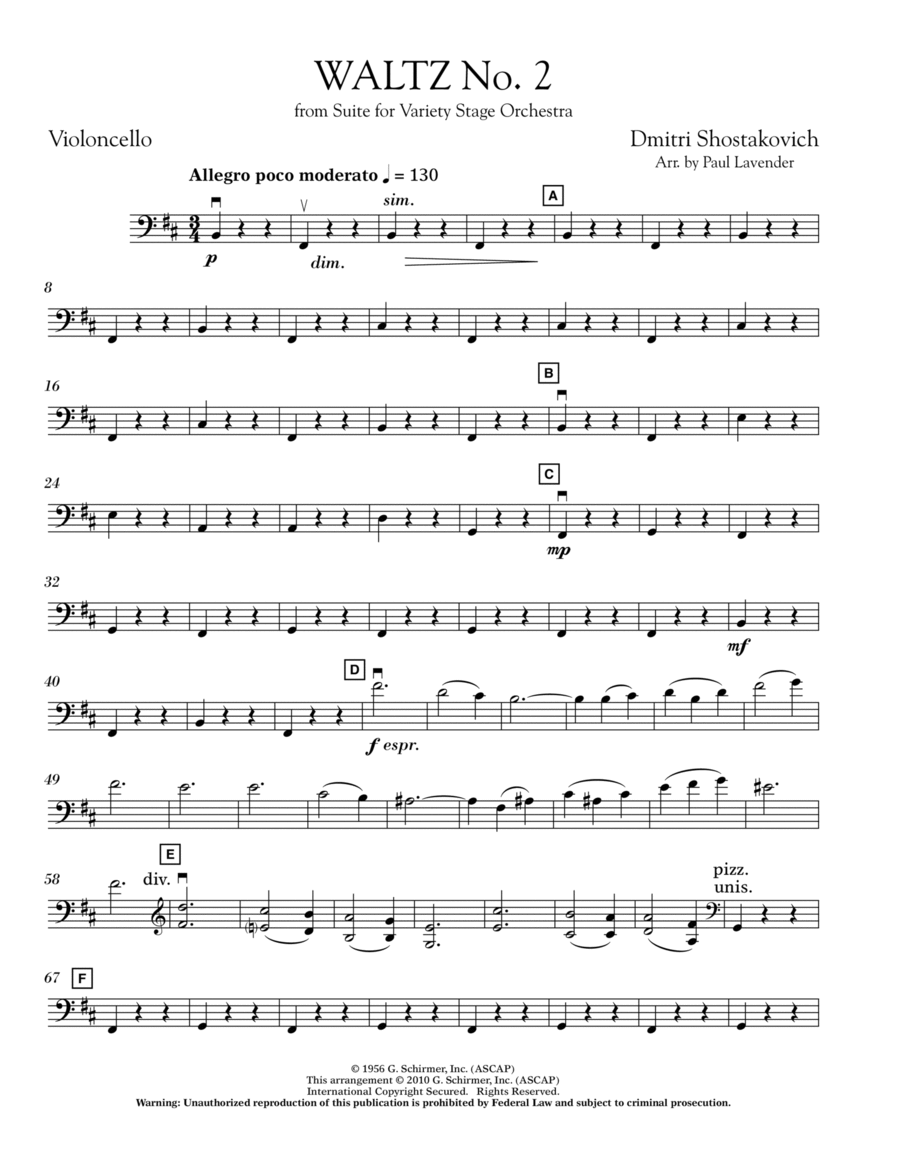 Waltz No. 2 - Cello Cello scores gallery preview page 1