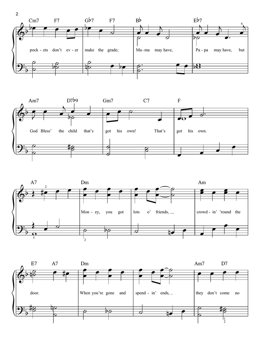 God Bless' The Child God Bless' The Child Easy Piano scores gallery preview page 2
