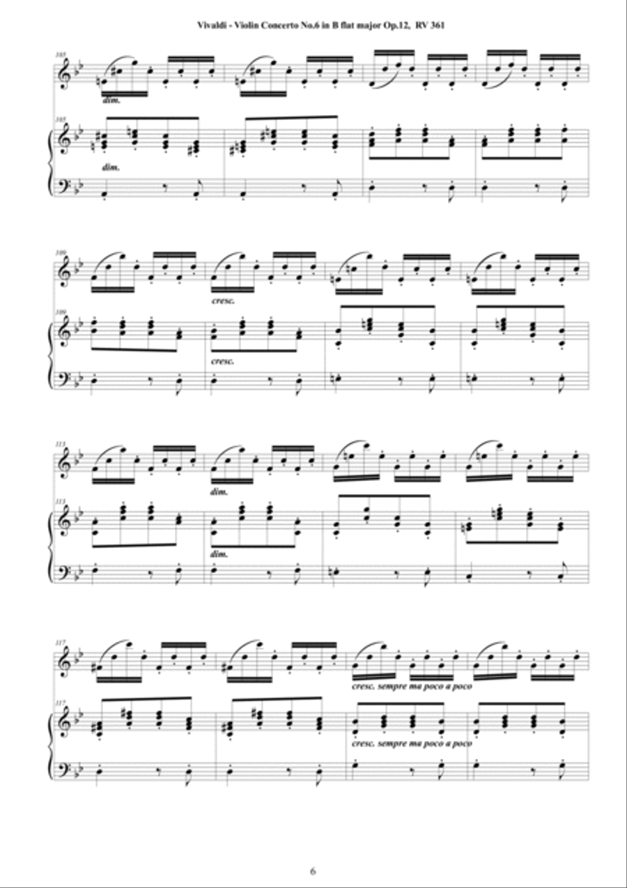 Vivaldi - Violin Concerto No.6 in B flat major Op.12 RV 361 for Violin and Piano Violin Solo scores gallery preview page 6