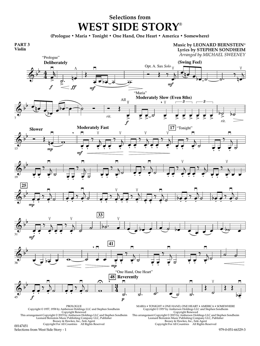 West Side Story (Selections for Flex-Band) (arr. Michael Sweeney) - Pt.3 - Violin Concert Band scores gallery preview page 1