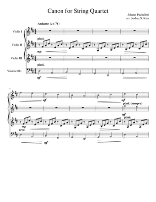 Book cover for Pachelbel Canon for String Quartet (3 violins & a cello)
