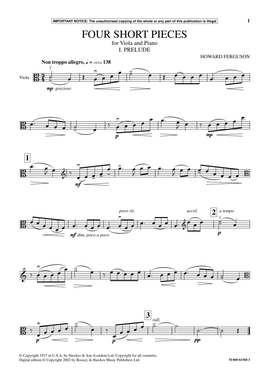 I. Prelude (from Four Short Pieces For Viola And Piano) Piano Accompaniment scores gallery preview page 1