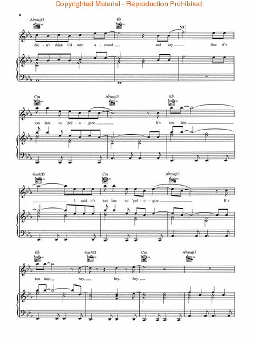 Apologize Piano, Vocal, Guitar scores gallery preview page 3