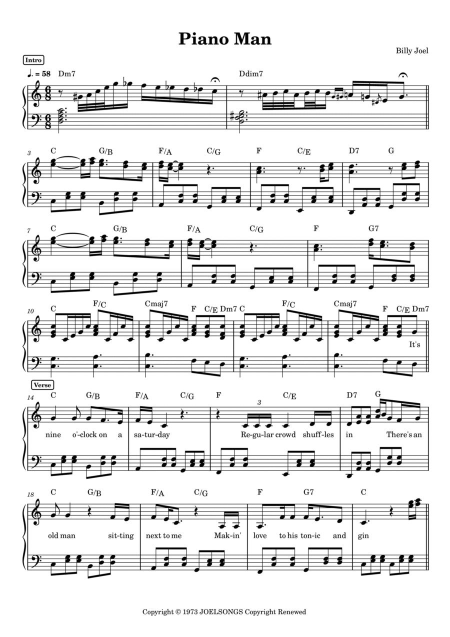 Piano Man Voice scores gallery preview page 1