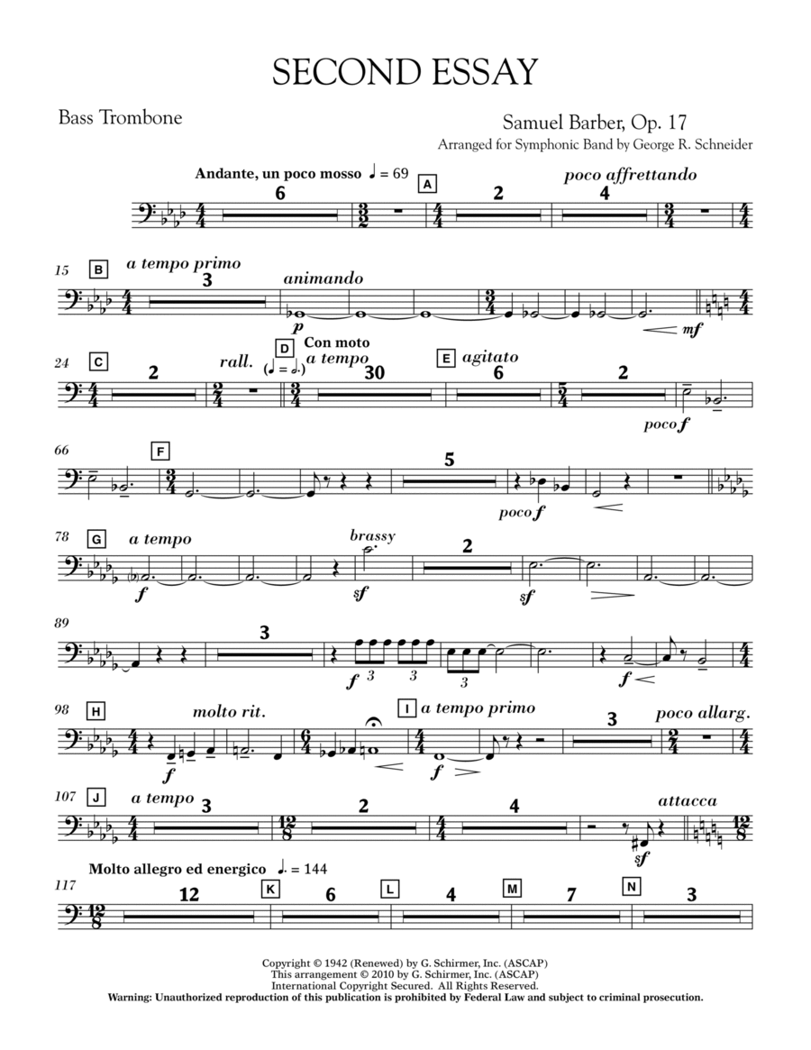 Second Essay - Bass Trombone Concert Band scores gallery preview page 1