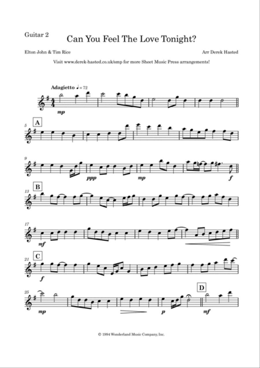 Can You Feel The Love Tonight Guitar Ensemble scores gallery preview page 6