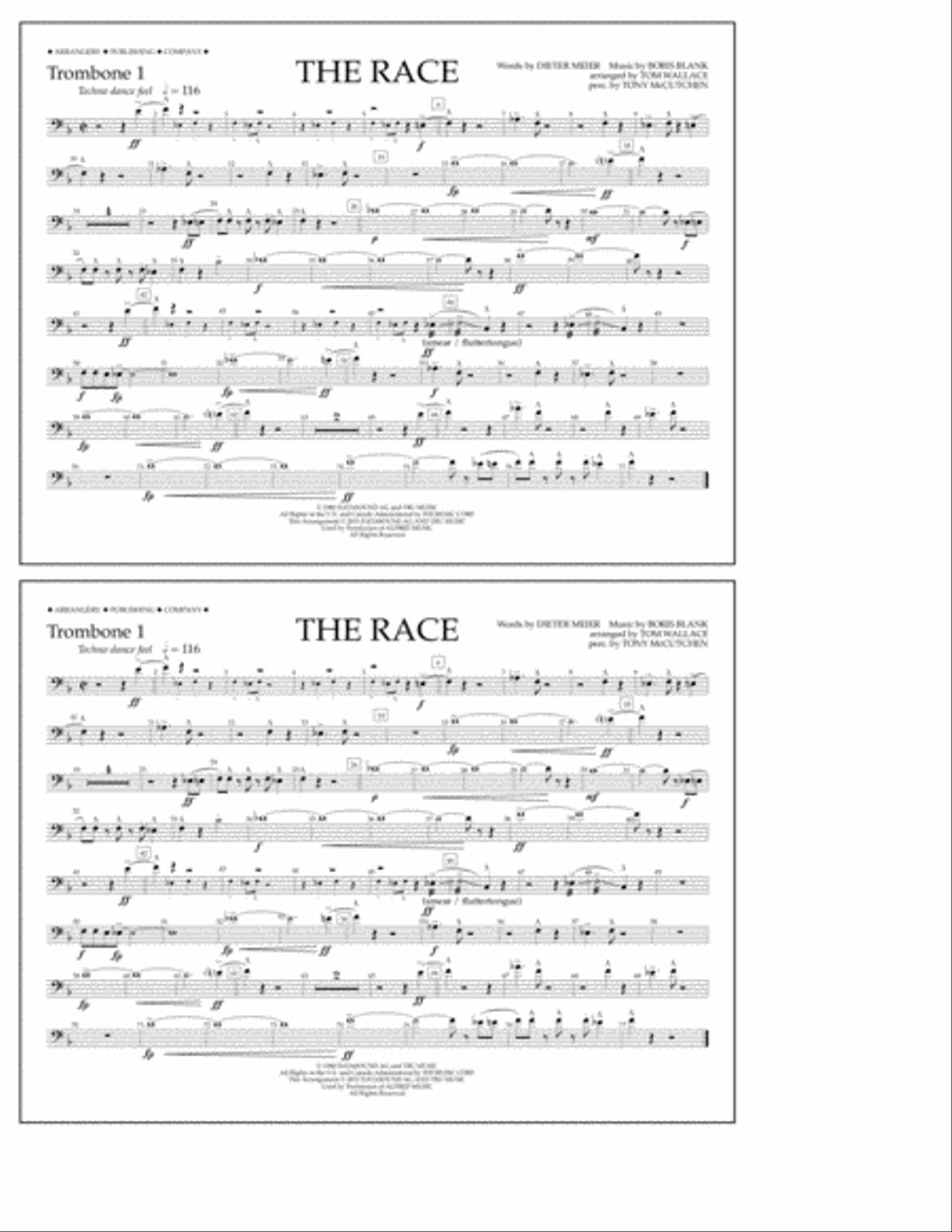 The Race - Trombone 1 Marching Band scores gallery preview page 1
