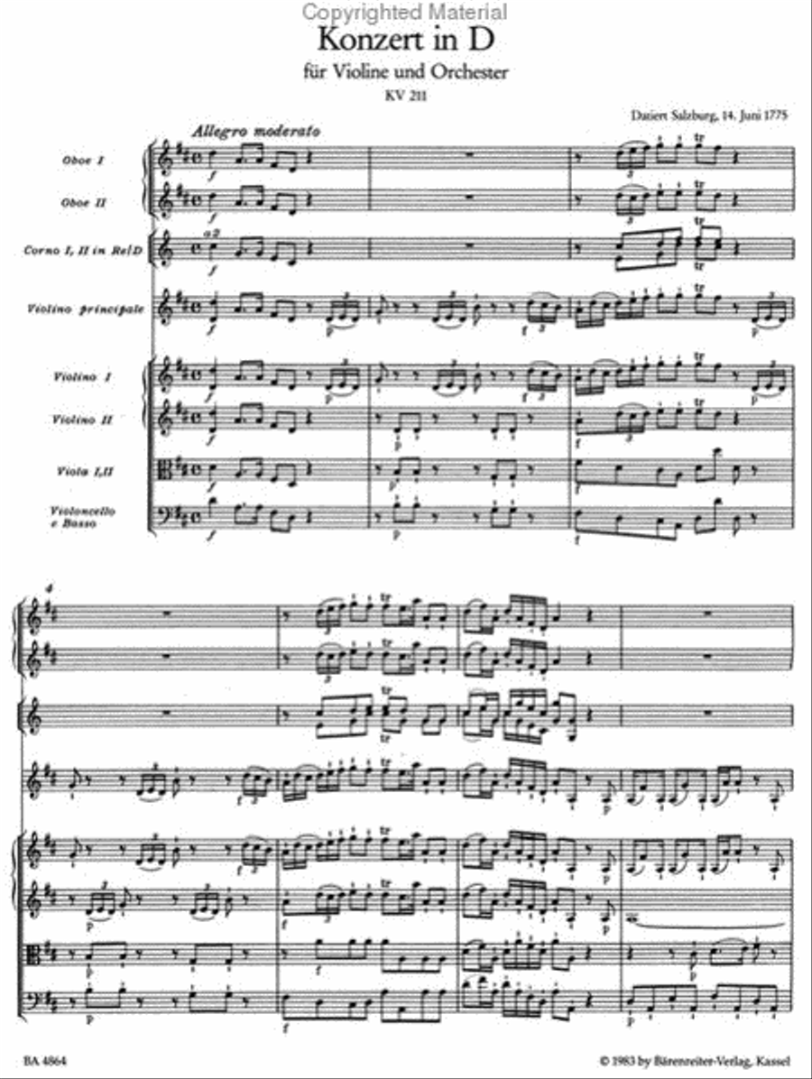 Concerto for Violin and Orchestra, No. 2 D major, KV 211