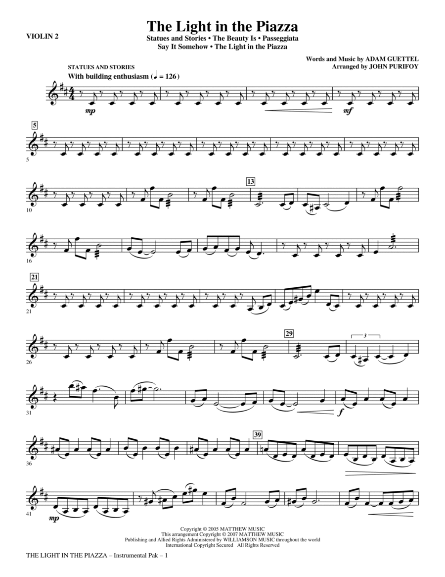 The Light In The Piazza (Choral Highlights) (arr. John Purifoy) - Violin 2