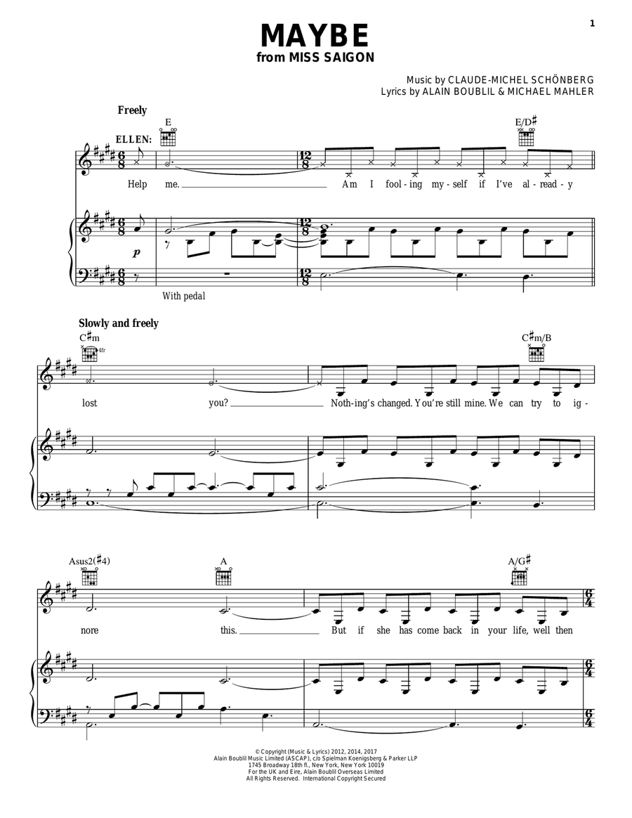Maybe (from Miss Saigon) Maybe (from Miss Saigon) Piano, Vocal, Guitar scores gallery preview page 1