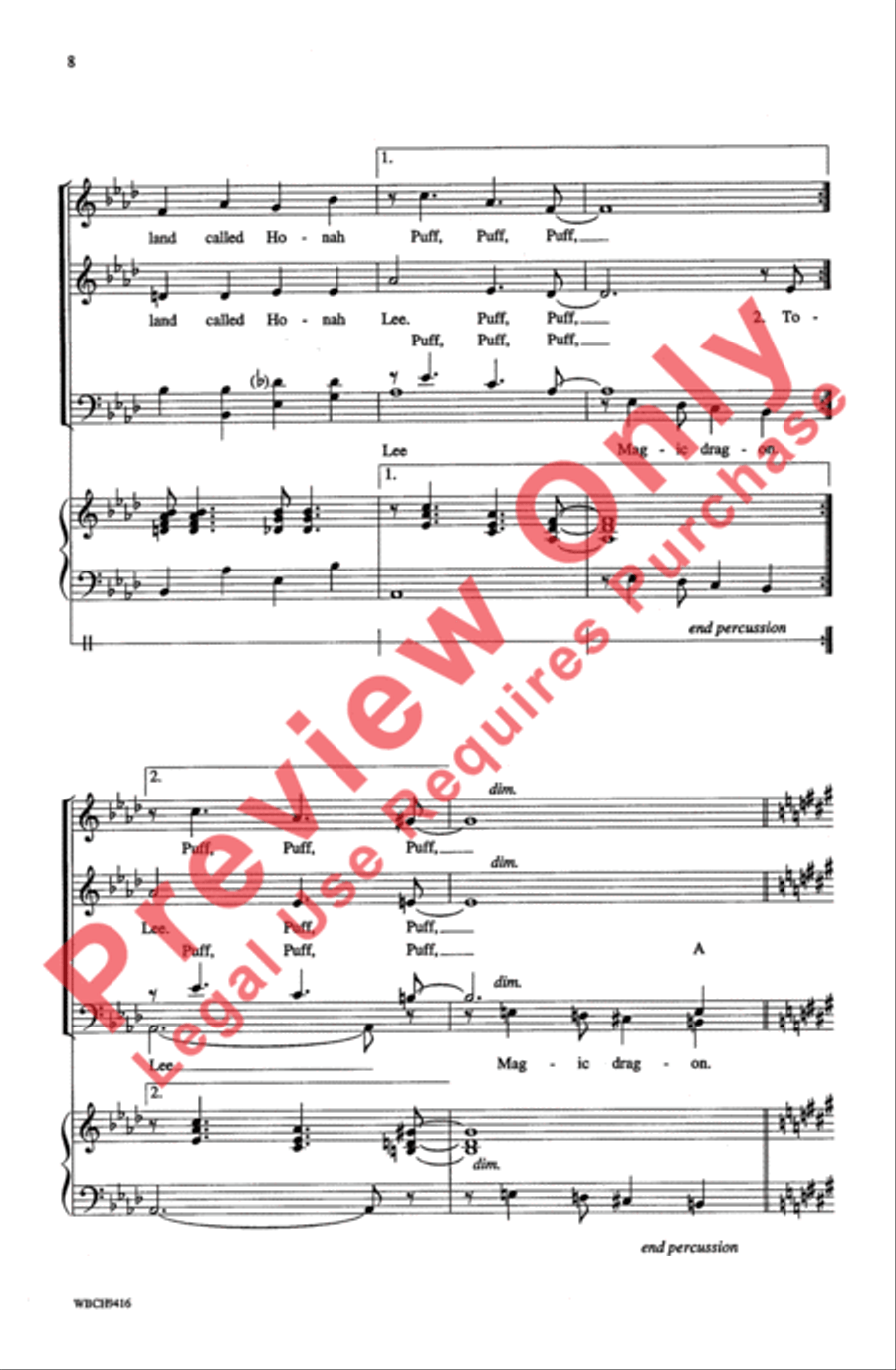 Puff (The Magic Dragon) 4-Part scores gallery preview page 8
