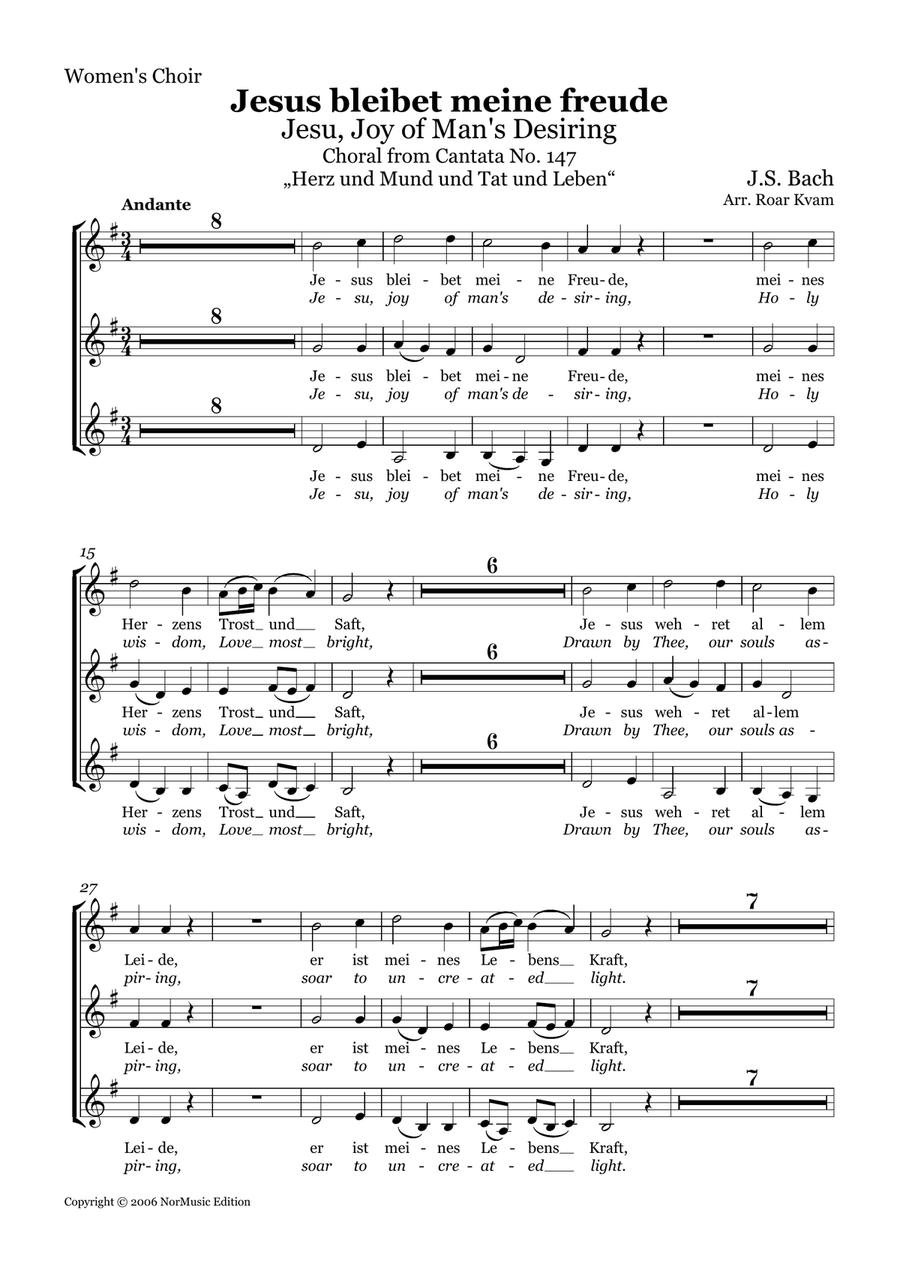 Jesus bleibet meine freude / Jesu, Joy of Man's Desiring / SSA Choir part SSA scores gallery preview page 1