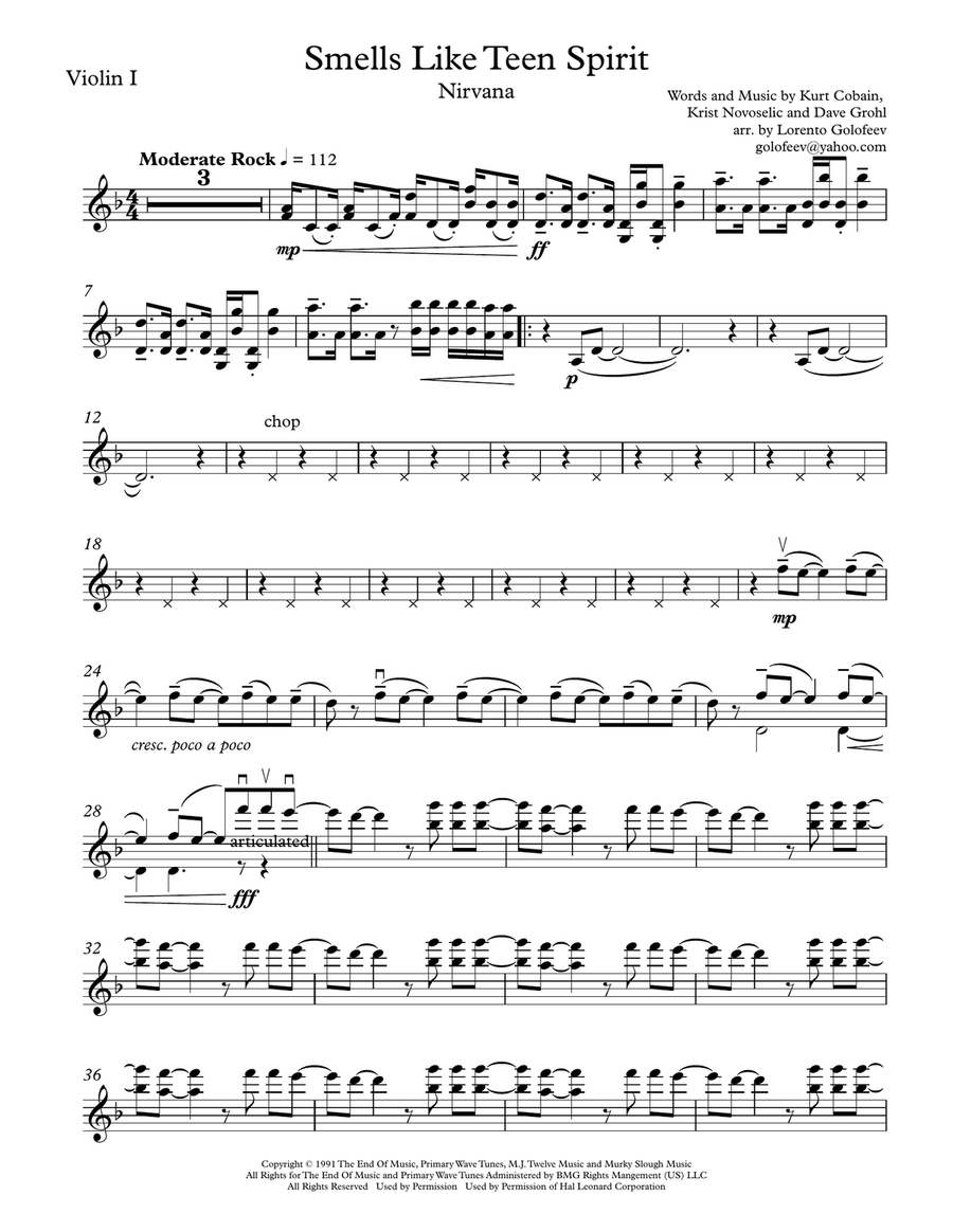 Smells Like Teen Spirit String Quartet scores gallery preview page 1