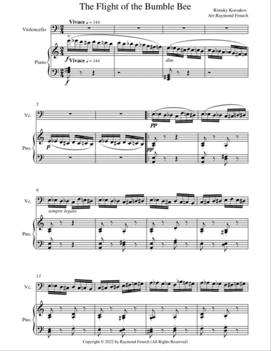 The Flight of the Bumble Bee - Rimsky Korsakov - for Cello and Piano Piano scores gallery preview page 4