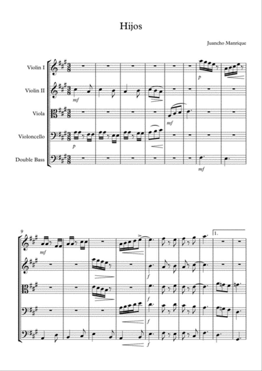 Hijos Hijos String Quintet scores gallery preview page 1