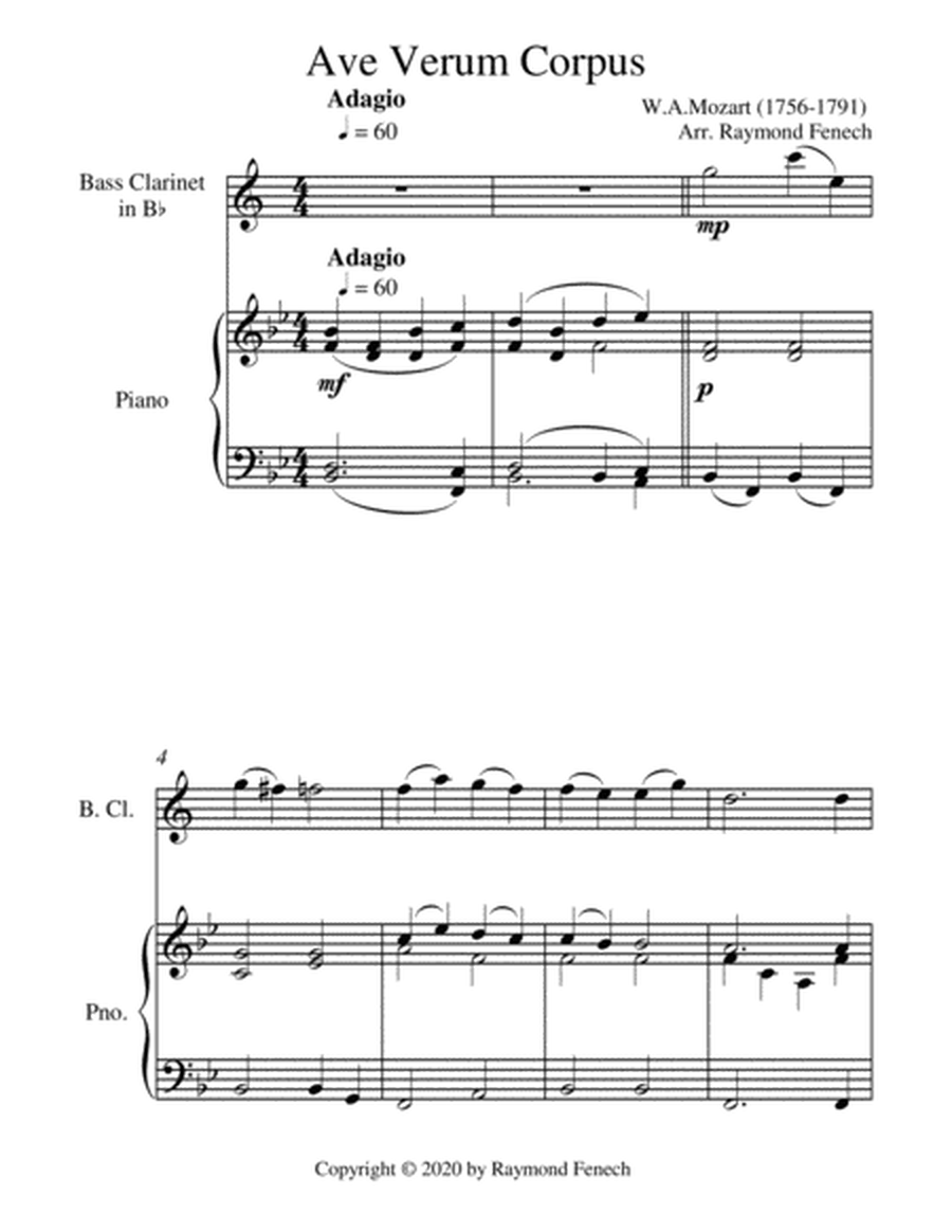 Ave Verum Corpus - Bass Clarinet and Piano - Intermediate level image number null