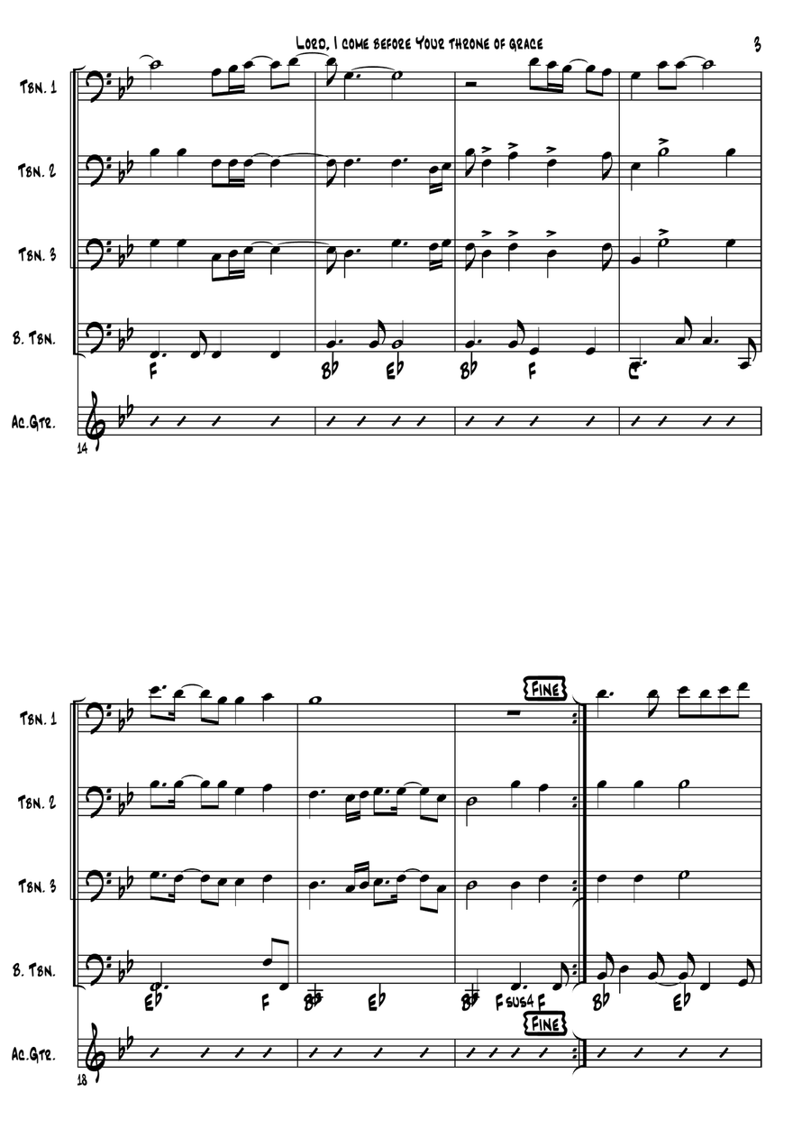 Trombone Praise ( Lord, I come before Your throne of grace Brass Ensemble scores gallery preview page 3