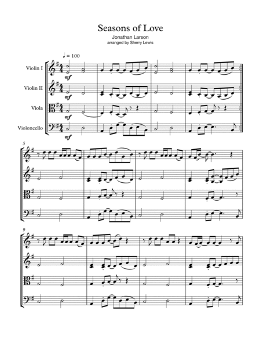 Seasons Of Love String Quartet scores gallery preview page 3