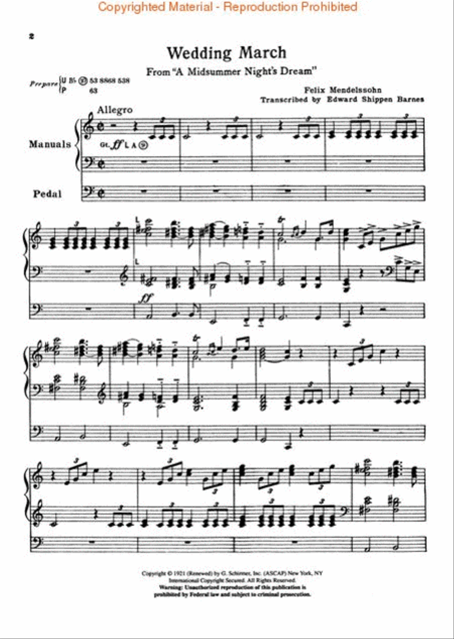 Wedding March from A Midsummer Night's Dream Organ scores gallery preview page 2