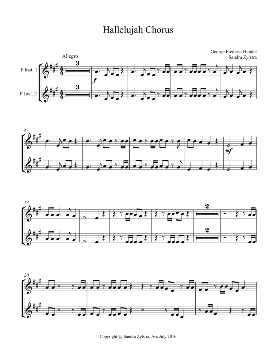 Hallelujah Chorus (treble F instrument duet, parts only) Brass Duet scores gallery preview page 1