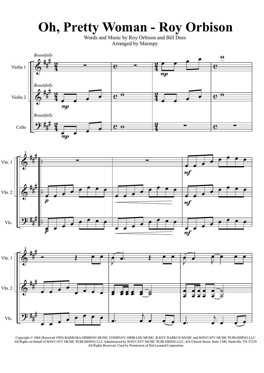 Oh, Pretty Woman Oh, Pretty Woman String Trio scores gallery preview page 1