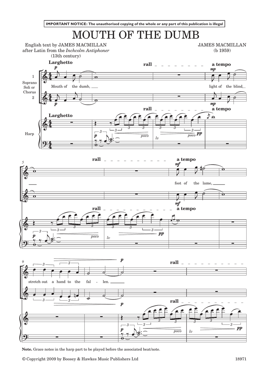 Mouth of the Dumb (for soprano/treble duet and harp) Piano, Vocal scores gallery preview page 1