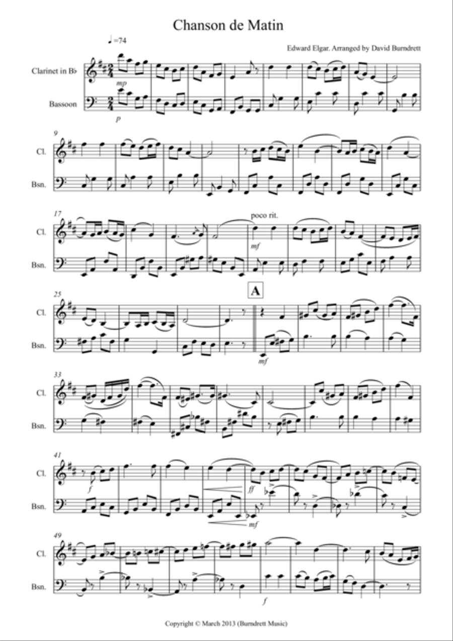 Chanson De Matin for Clarinet And Bassoon Woodwind Duet scores gallery preview page 1