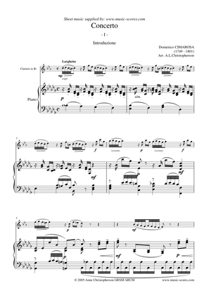 Book cover for Cimarosa Larghetto - 1st movement from Oboe Concerto - Clarinet and Piano - Bb minor