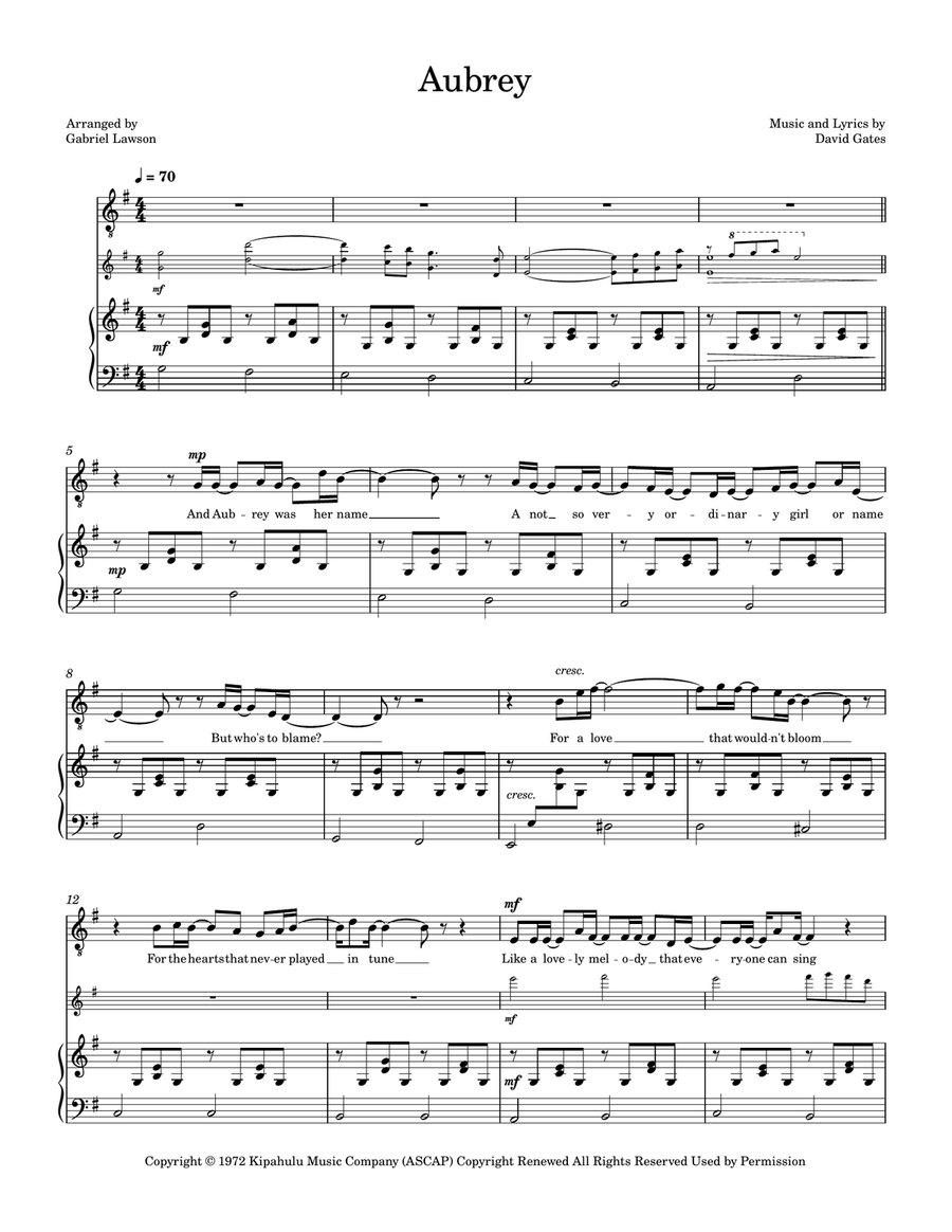 Aubrey Piano, Vocal scores gallery preview page 1