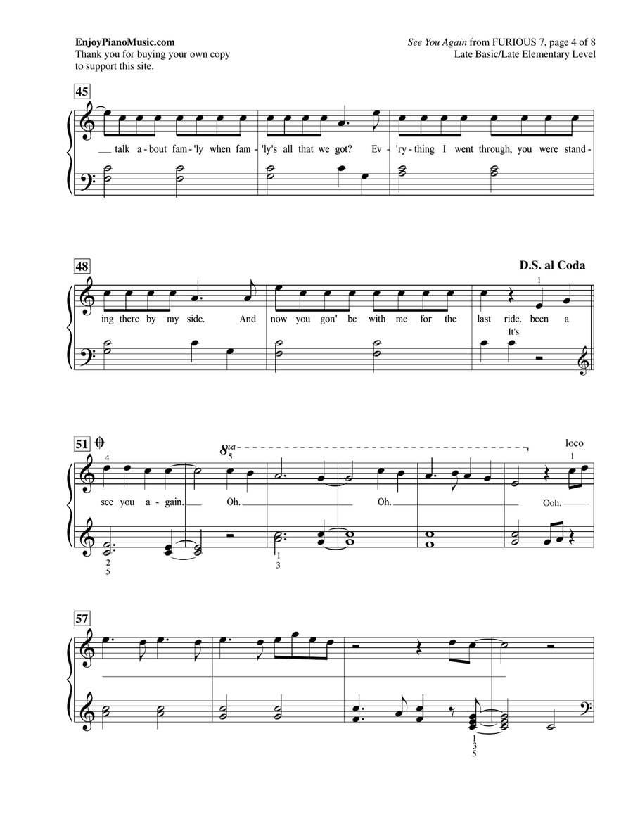 See You Again from FURIOUS 7 Piano Method scores gallery preview page 5
