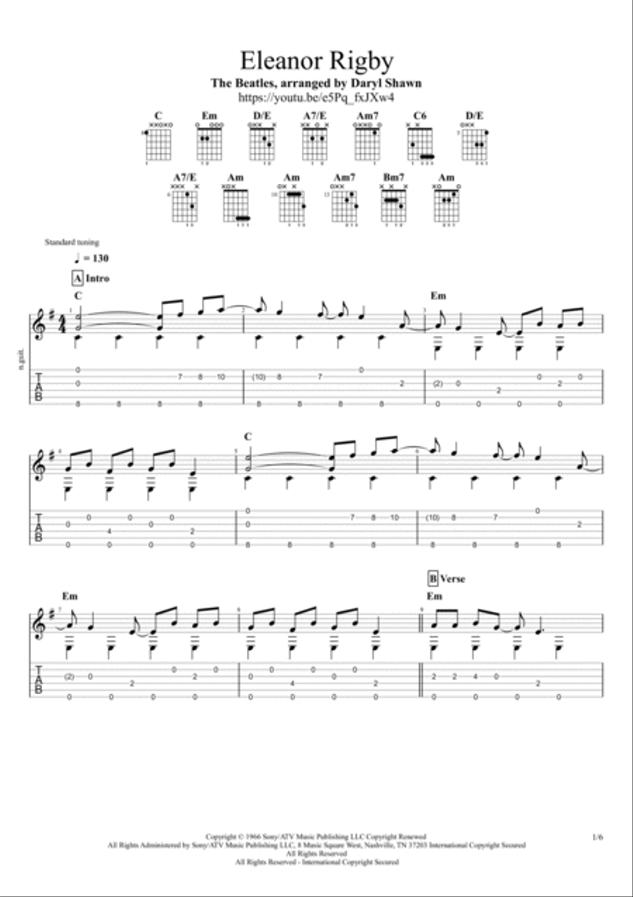 Eleanor Rigby Guitar Tablature scores gallery preview page 2