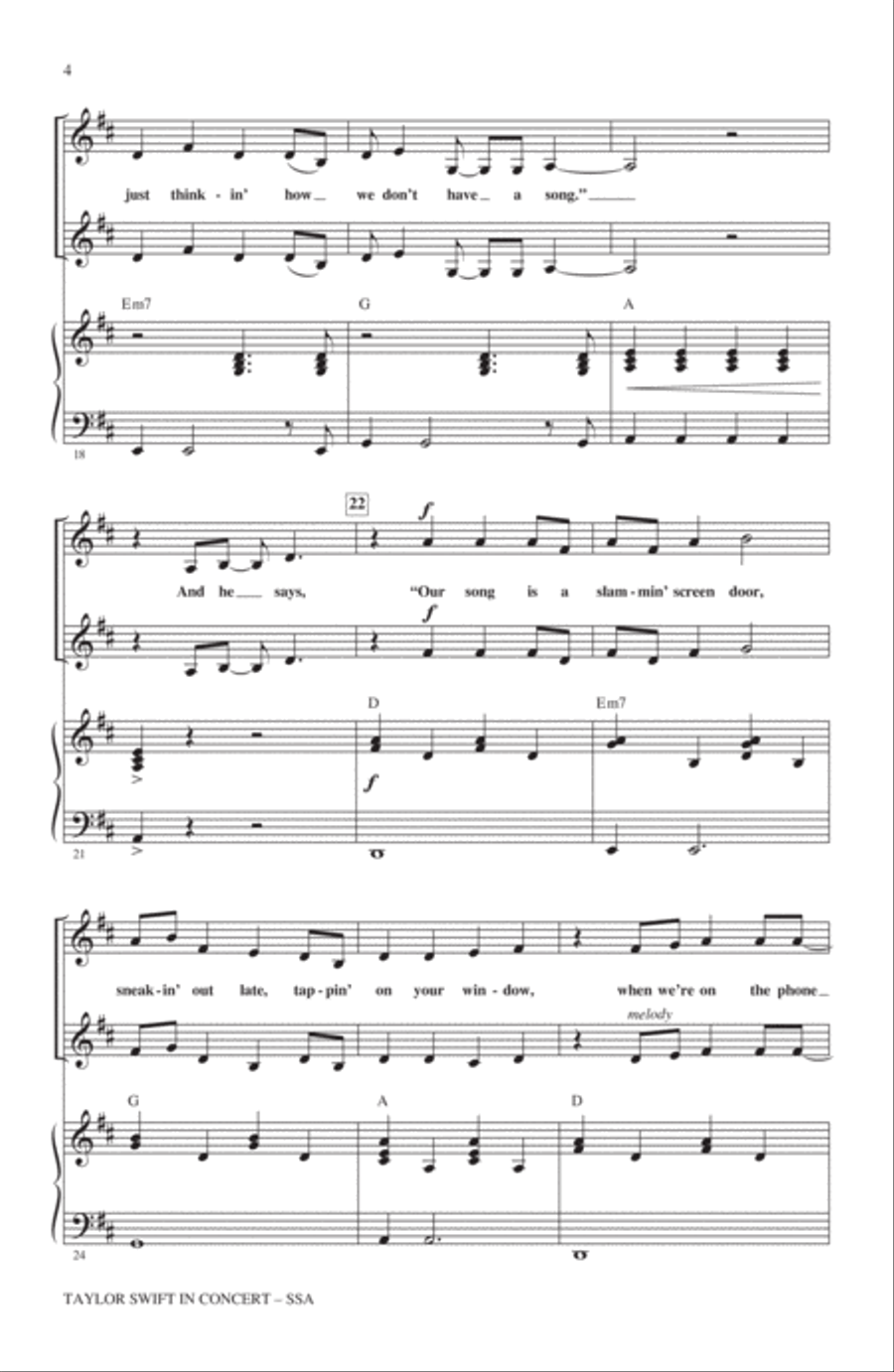 Taylor Swift In Concert (Medley) SSA scores gallery preview page 3